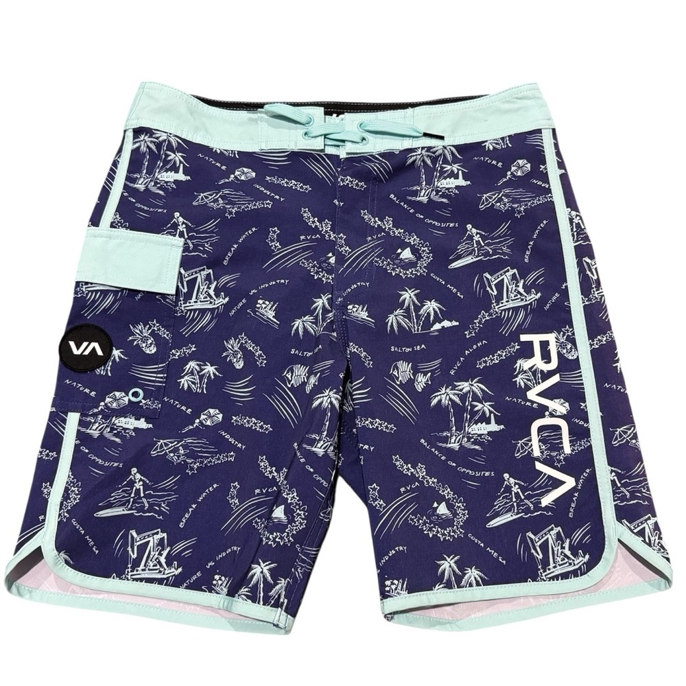 RVCA Eastern Boys 17 Inch Length Boardshorts Swim Trunks Boys Size 29 Blue Surf